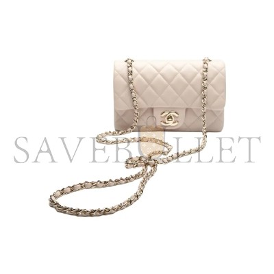 CHANEL MINI FLAP BAG - LIGHT BEIGE - LAMBSKIN & GOLD-TONE METAL AS5219 (18*12*5cm)
